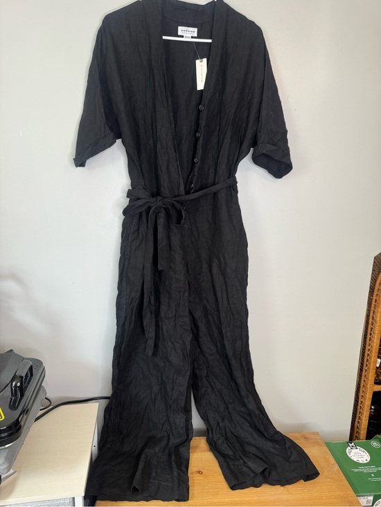 Anthropologie Pants - Anthropologie Black Linen Jumpsuit by Velvet with Button Front